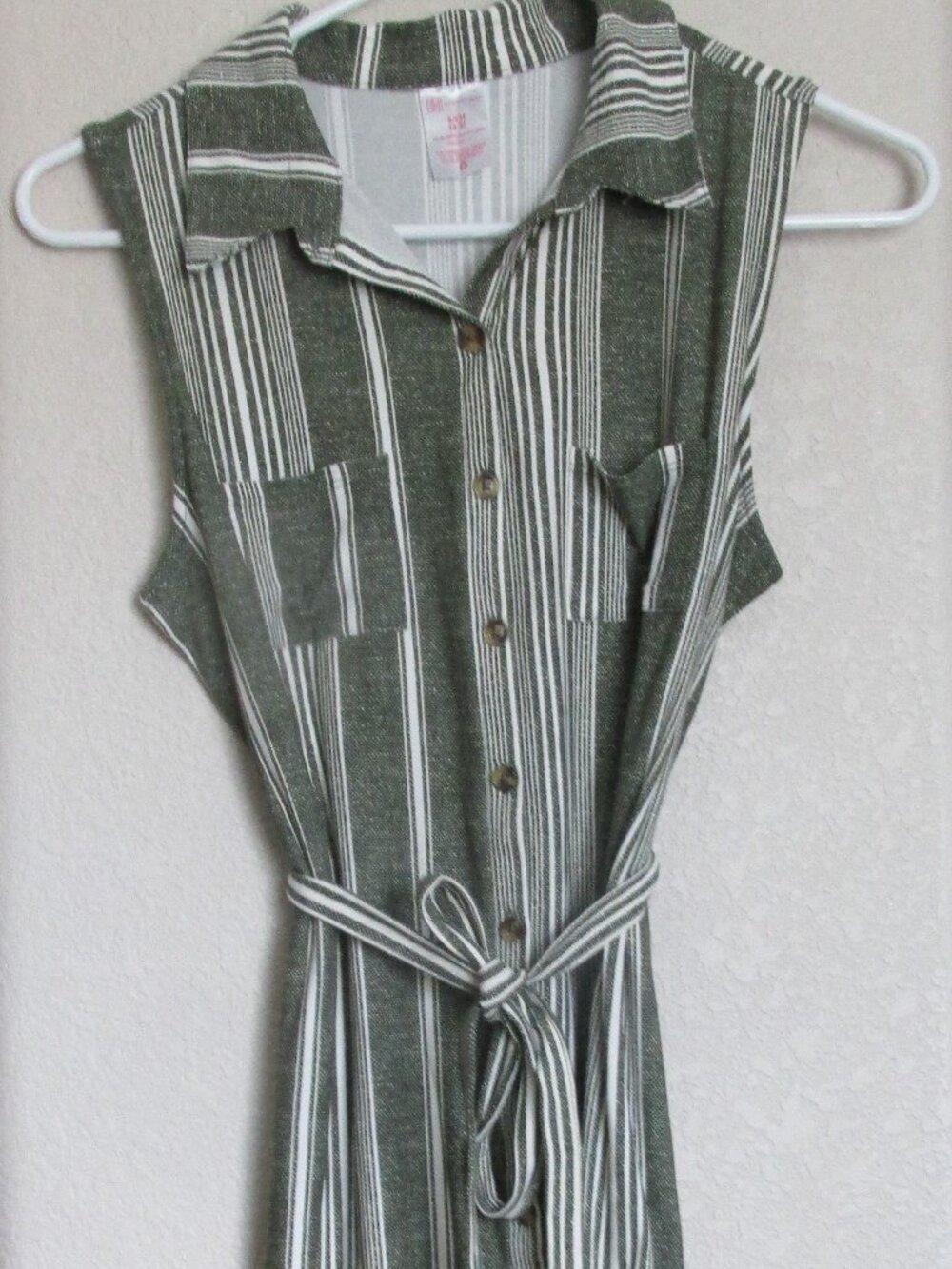 No Boundaries Sleeveless Button Front Shirt Dress Womens S 3-5 Green Front Tie